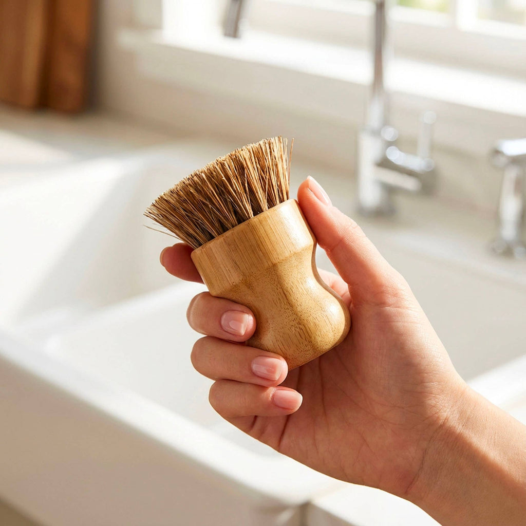 Bamboo Pot Scrubber with Sisal Bristles | Zero-Waste Kitchen Scrubber