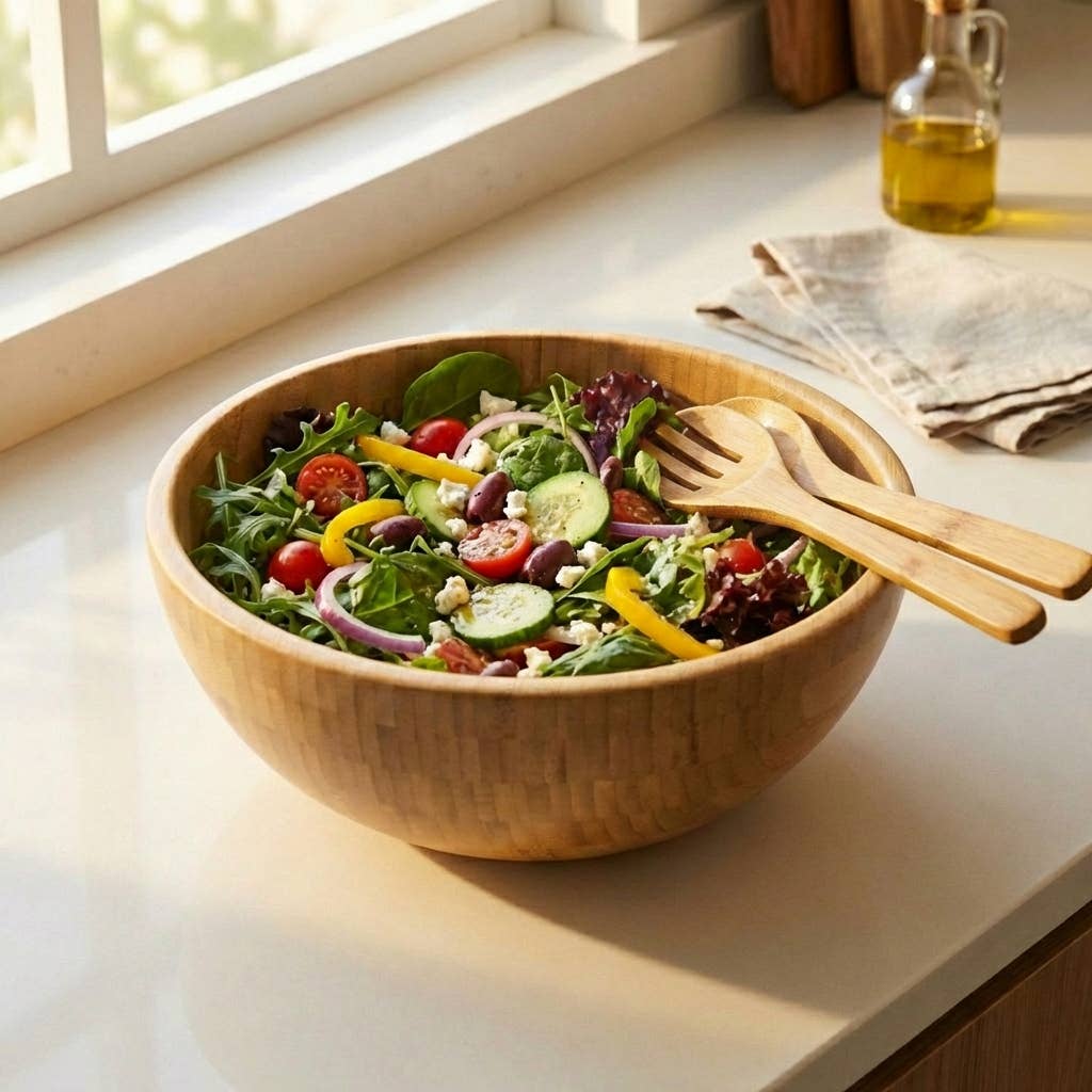 Bamboo Serving Bowl | Large Salad & Fruit Bowl