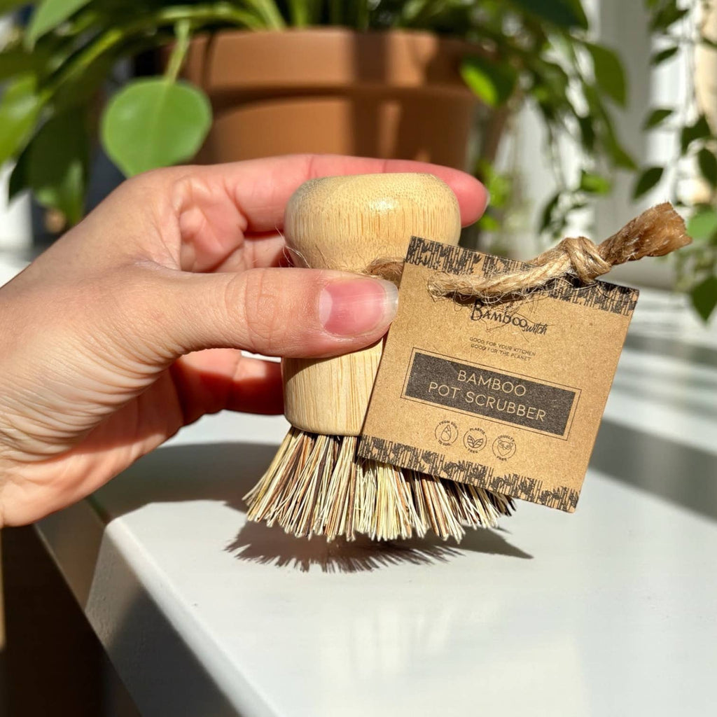Bamboo Pot Scrubber with Sisal Bristles | Zero-Waste Kitchen Scrubber