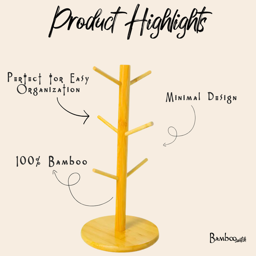 Bamboo Coffee Cup Tree Holder with 6 Branches | Mug & Jewelry Organizer
