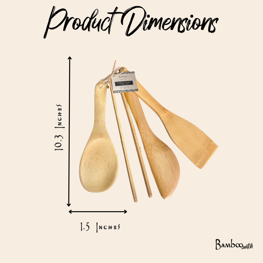 Bamboo Kitchen Utensil Set — 4 Piece with Tongs