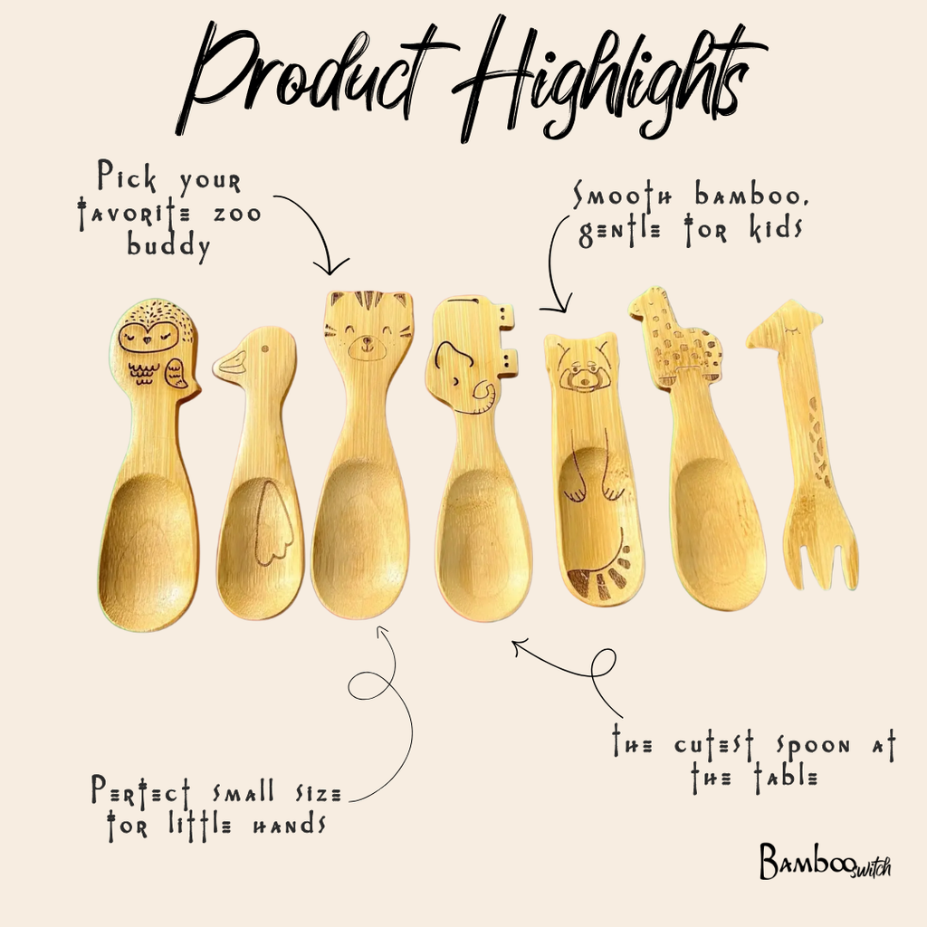 Bamboo Animal Kids & Toddler Utensils | Fun Mealtime Flatware