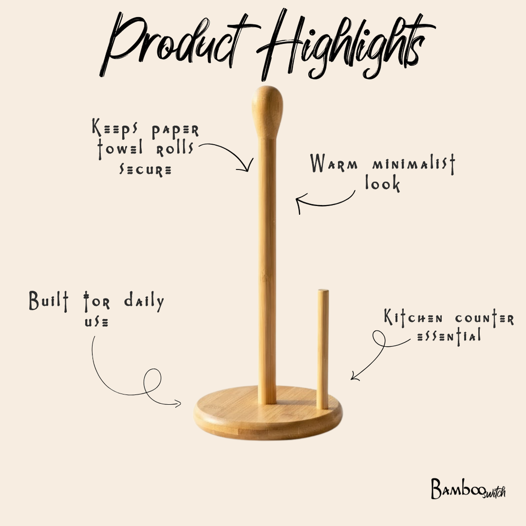 Bamboo Paper Towel Holder | Countertop Kitchen Organizer