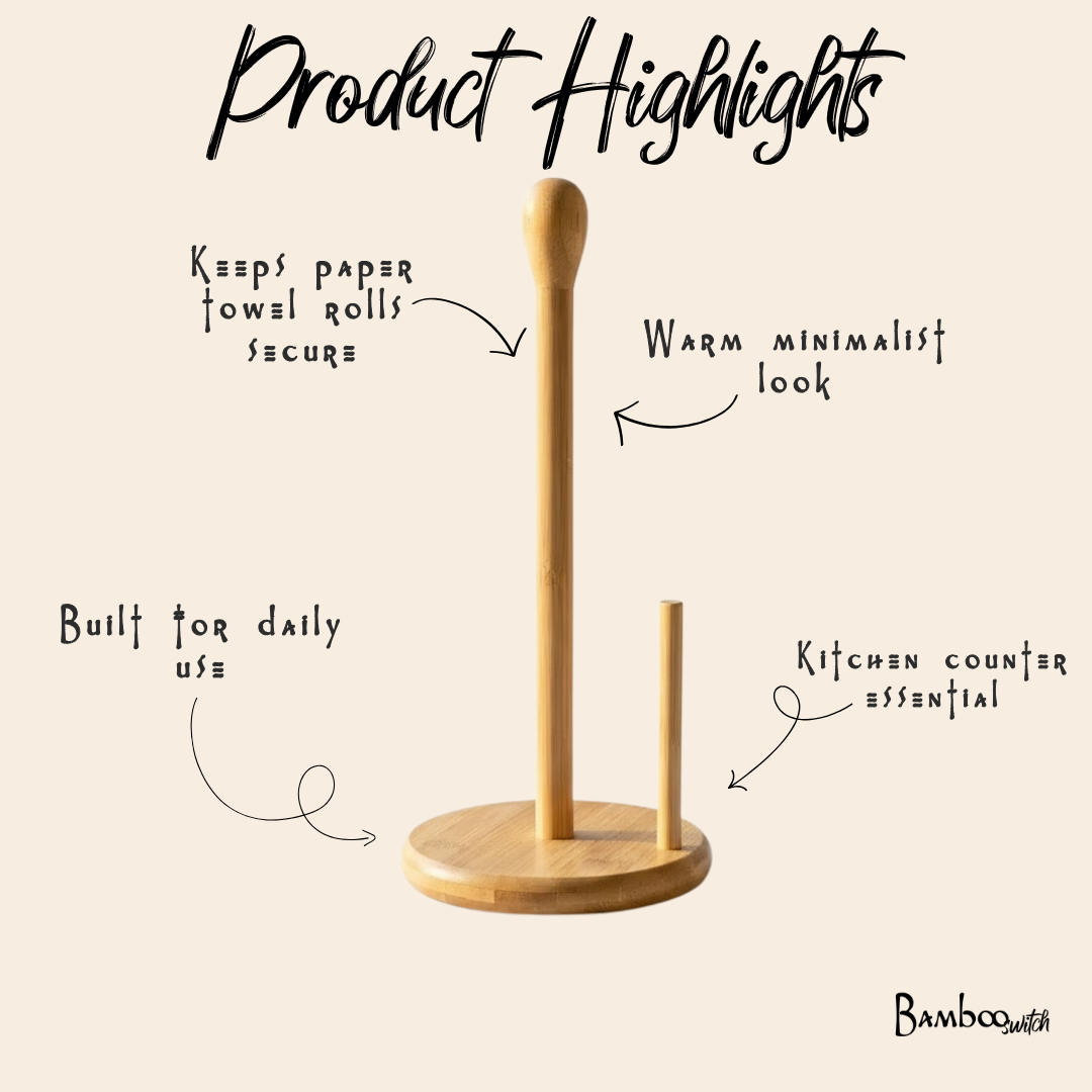 Bamboo Paper Towel Holder | Countertop Kitchen Organizer