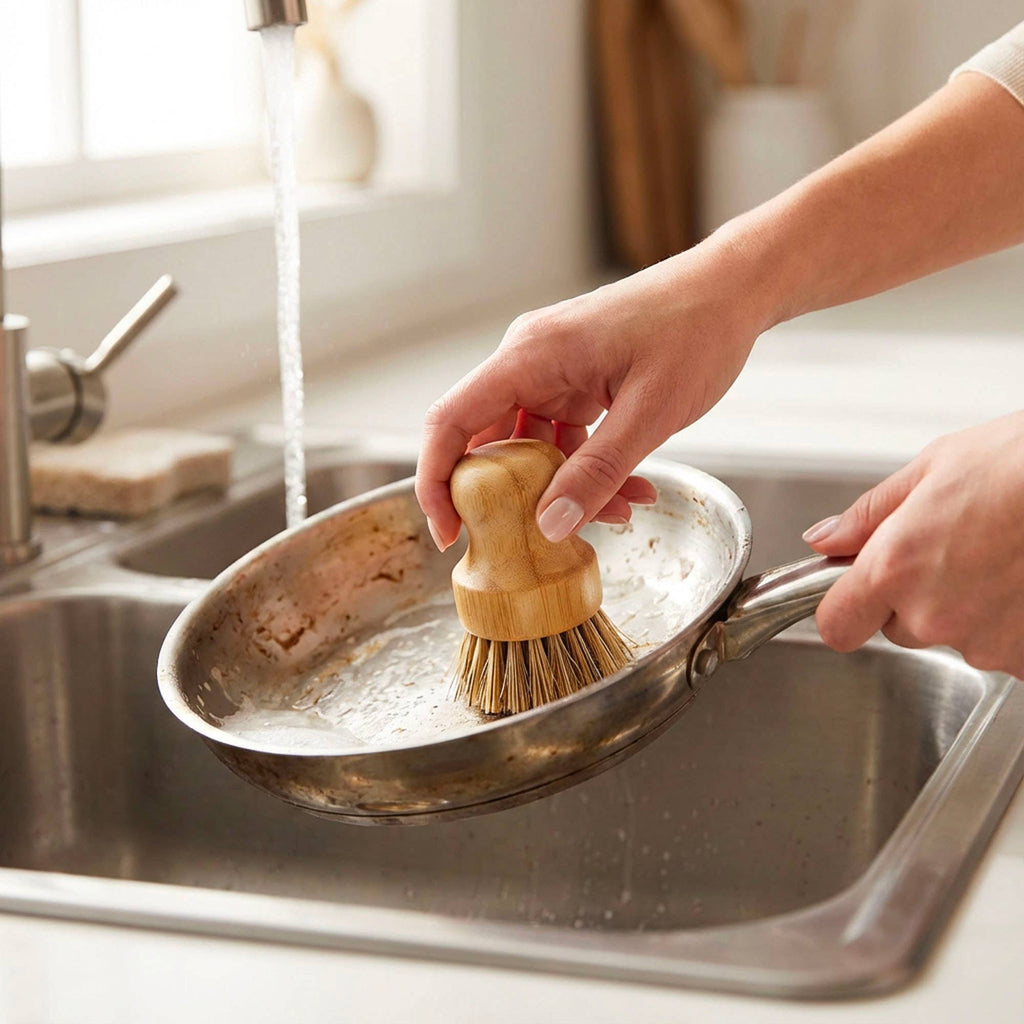 Bamboo Pot Scrubber with Sisal Bristles | Zero-Waste Kitchen Scrubber