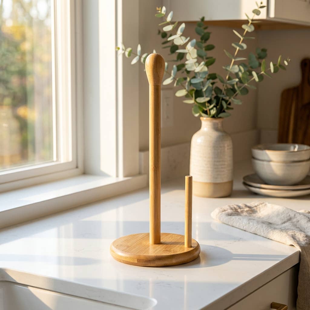 Bamboo Paper Towel Holder | Countertop Kitchen Organizer