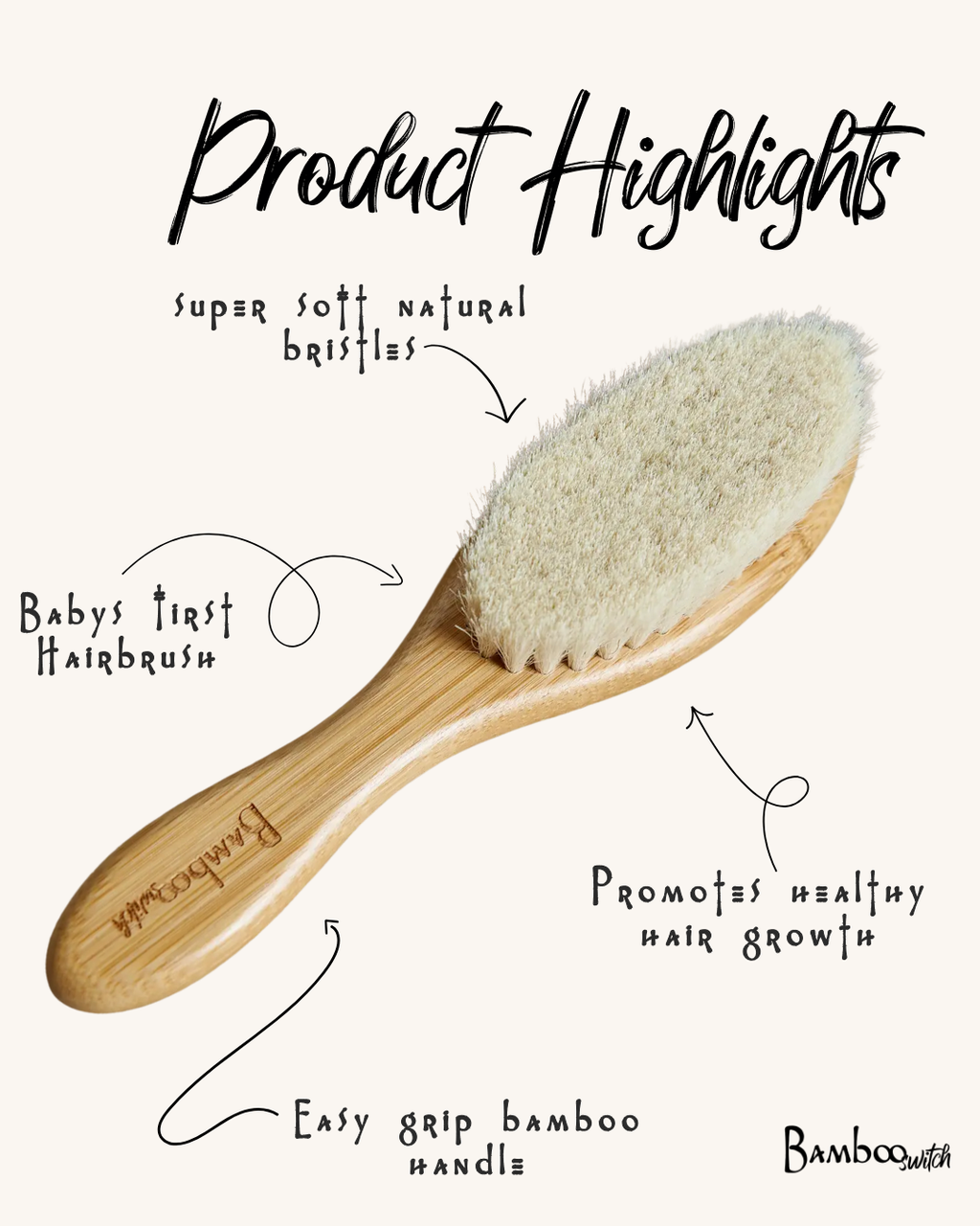 Bamboo Baby Hairbrush — Soft Natural Bristles, Gentle on Newborn Scalps