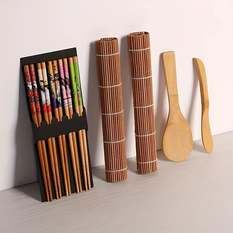 Bamboo Sushi Making Kit — Eco-Friendly Rolling Mat, Chopsticks & Rice Paddle