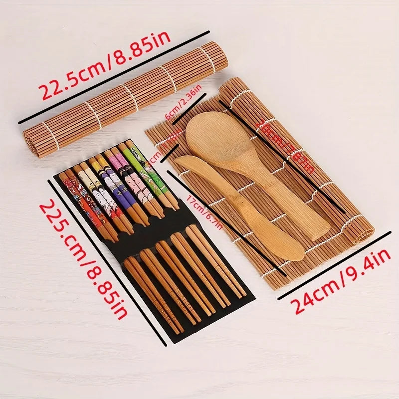 Bamboo Sushi Making Kit — Eco-Friendly Rolling Mat, Chopsticks & Rice Paddle