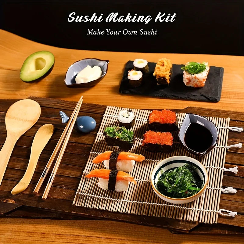 Bamboo Sushi Making Kit — Eco-Friendly Rolling Mat, Chopsticks & Rice Paddle