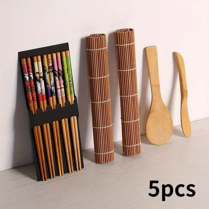 Bamboo Sushi Making Kit — Eco-Friendly Rolling Mat, Chopsticks & Rice Paddle