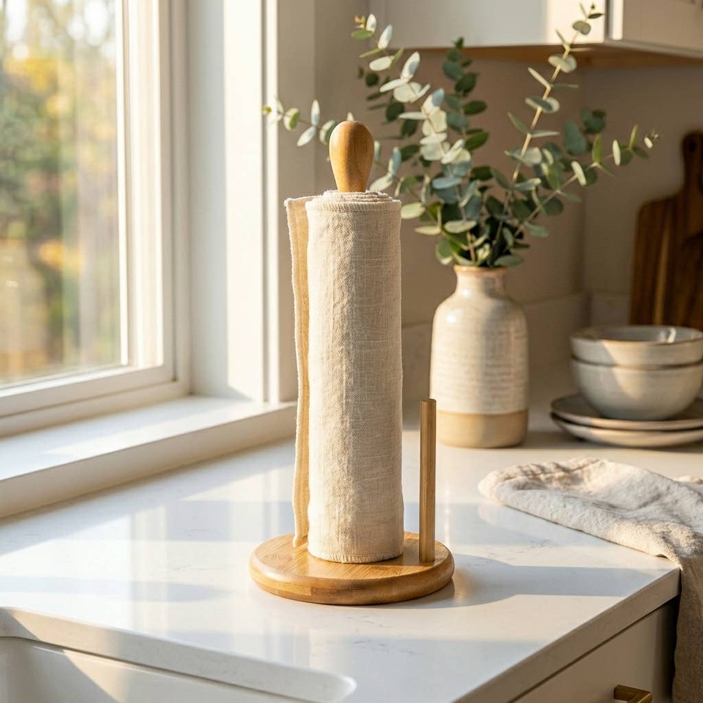 Bamboo Paper Towel Holder | Countertop Kitchen Organizer