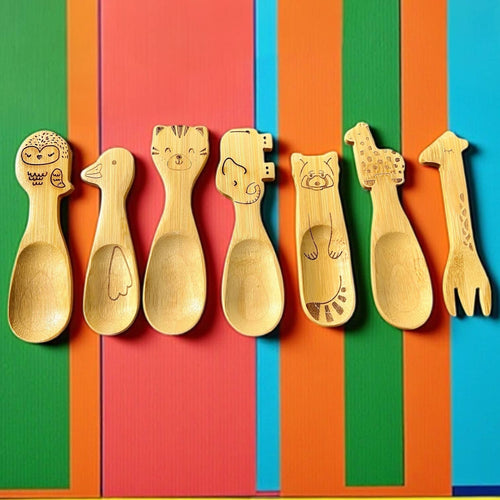 Bamboo Animal Kids & Toddler Utensils | Fun Mealtime Flatware