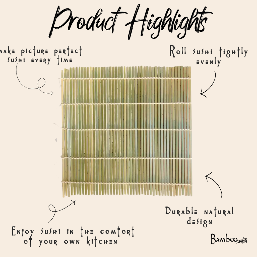 Bamboo Sushi Rolling Mat with Cotton Ties | Multi-Use Kitchen Mat