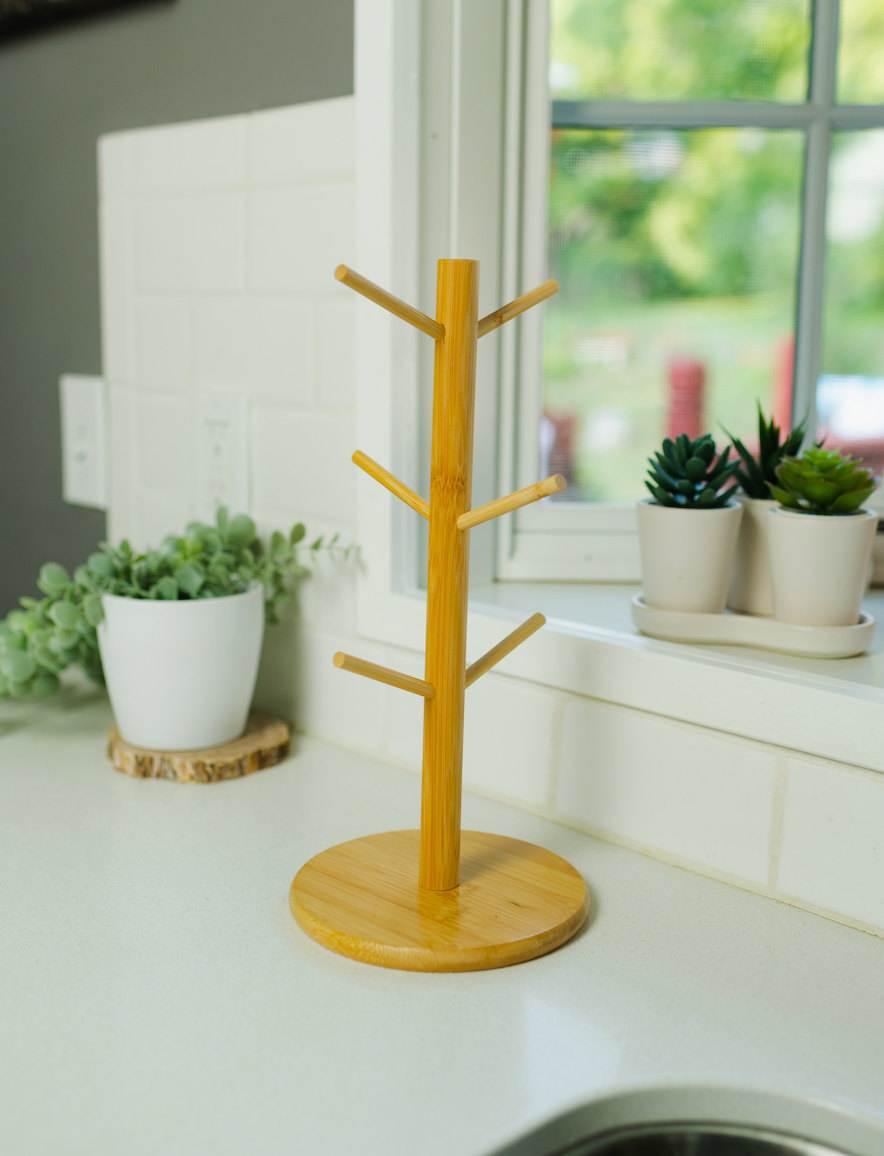 Bamboo Coffee Cup Tree Holder with 6 Branches | Mug & Jewelry Organizer