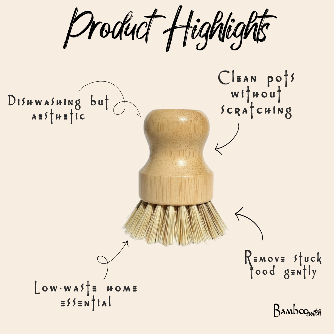 Bamboo Pot Scrubber with Sisal Bristles | Zero-Waste Kitchen Scrubber